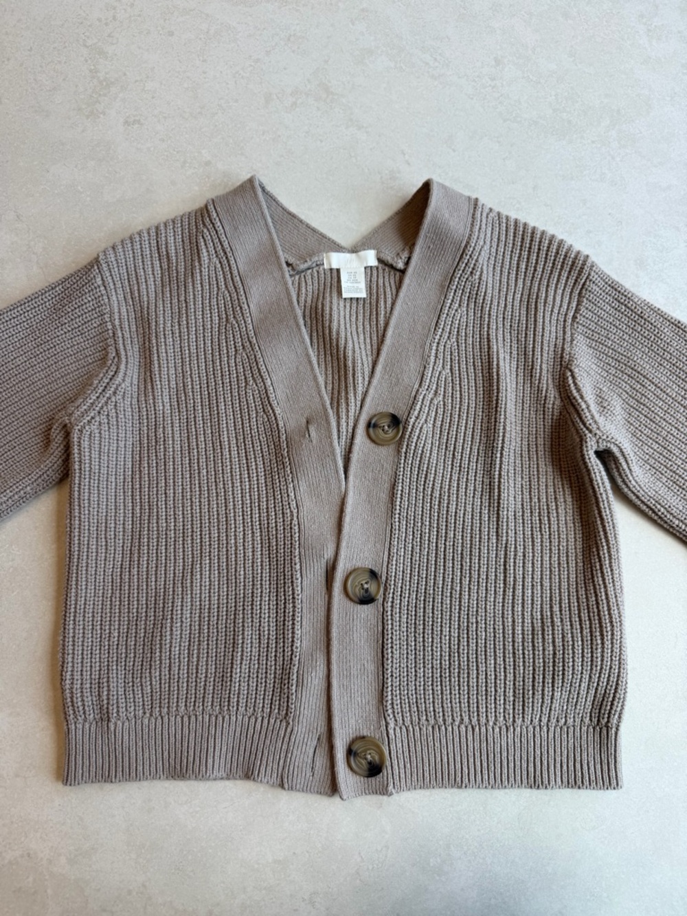 H&M Taupe Ribbed V-Neck Knit Cardigan